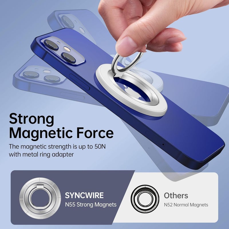 Syncwire Magnetic Phone Ring Holder for MagSafe, 360° Rotation Cell Phone Grip Stand Finger Ring Kickstand Two-Sided Magnet Compatible with iPhone 17 Pro Max 16 15 14 13 12 MagSafe Accessories - Image 3